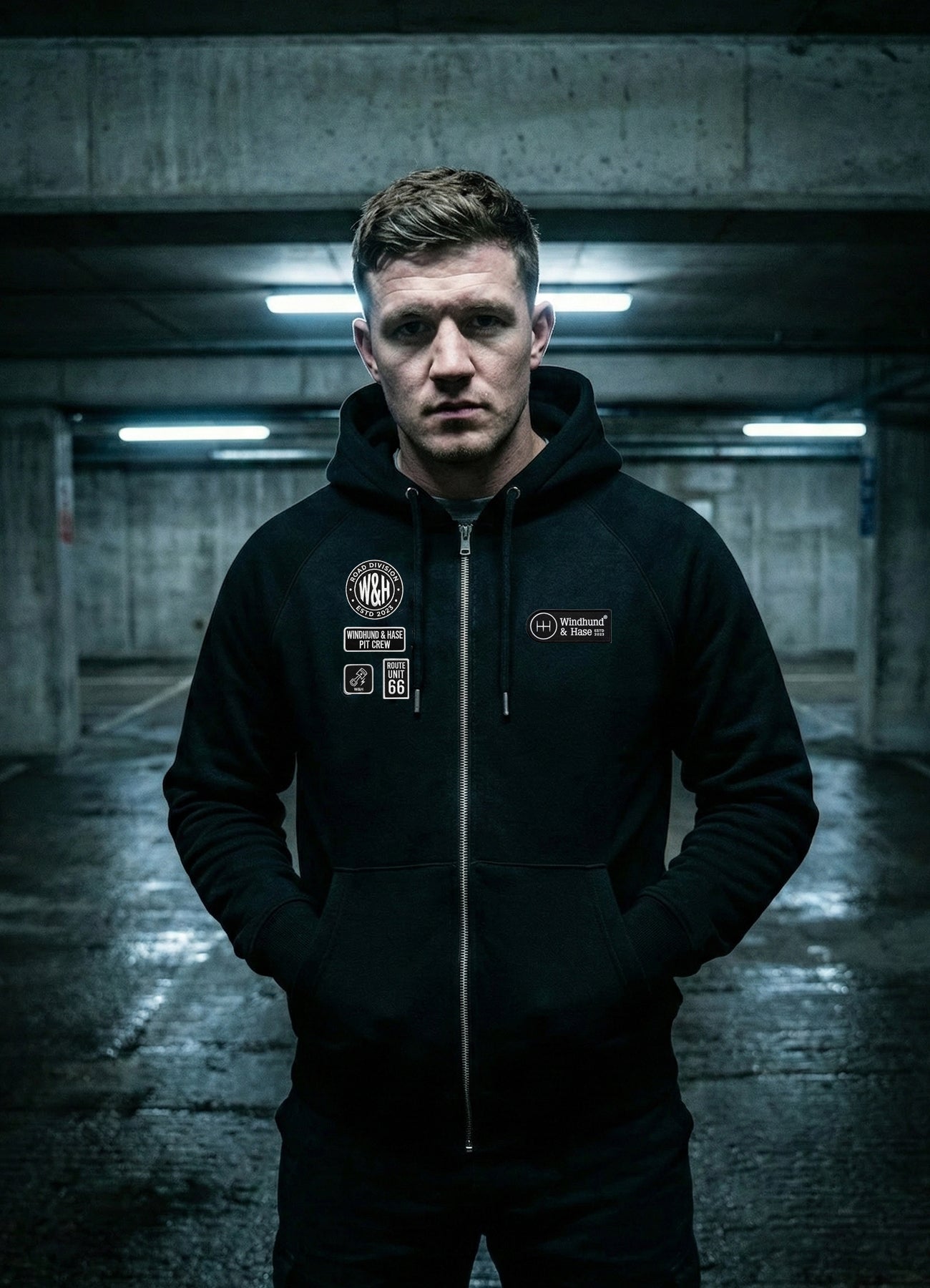 Sudadera Zip - Windhund Pit Crew - Negro