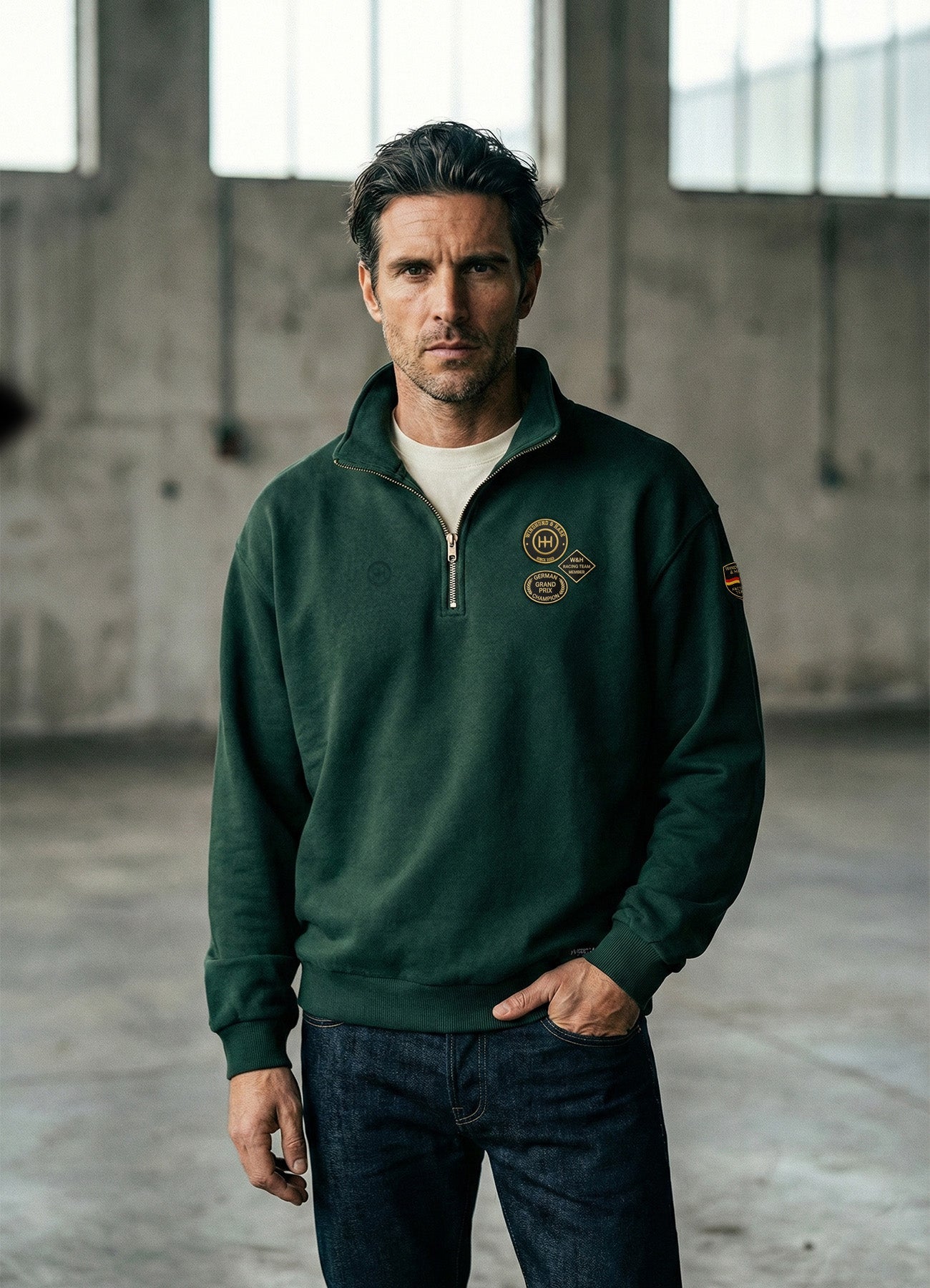 Sudadera Zip 2/3 - W&H German Grand prix - Verde imperial - Windhund and Hase