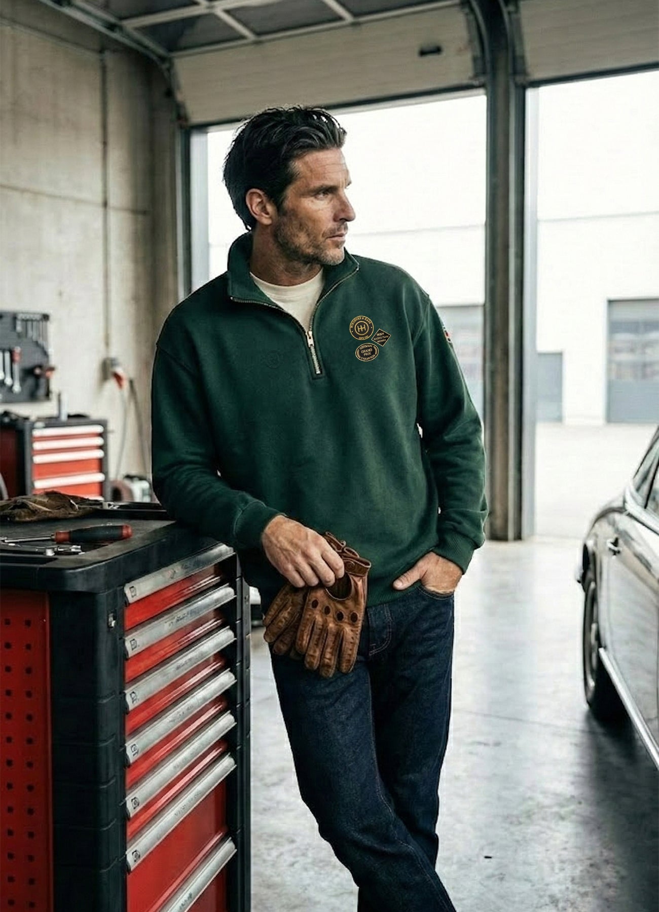 Sudadera Zip 2/3 - W&H German Grand prix - Verde imperial - Windhund and Hase
